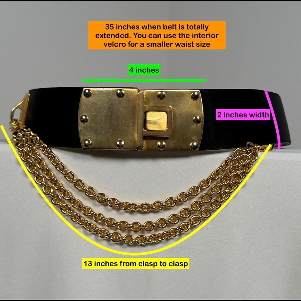 Rare Donna Karan Vintage Gold Chain Leather belt from 1980s DKNY retro feminine - Picture 5 of 16